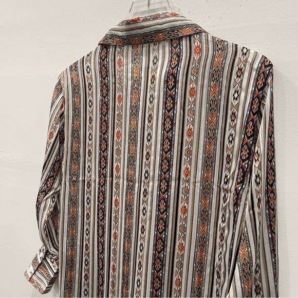 Grifflin Paris Printed Stripe Notched Neck Blouse Shirt Small - Picture 4 of 9